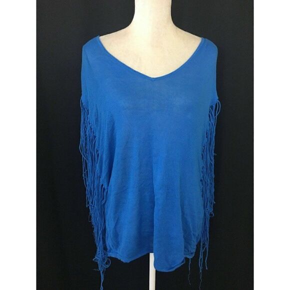 Minnie Rose Womens Solid Cobalt Blue Side Fringe Tank Top Xs Small Medium Large - Picture 1 of 7